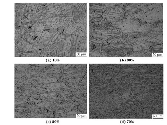 圖４ 在９８０ ℃、應(yīng)變速率為０．０１０s－１下壓縮至不同應(yīng)變量后GH４１６９合金的顯微組織