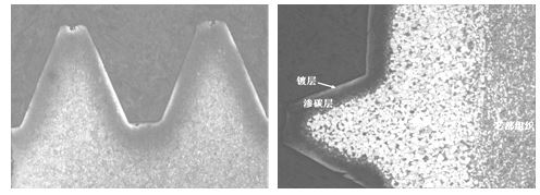 螺紋滲碳層組織 50× 脫碳螺釘滲碳后的表層組織
