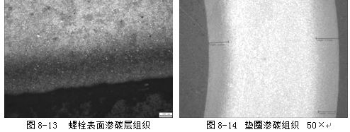 墊圈因硬度低進(jìn)行滲碳處理，滲碳處理后的滲碳組織見圖