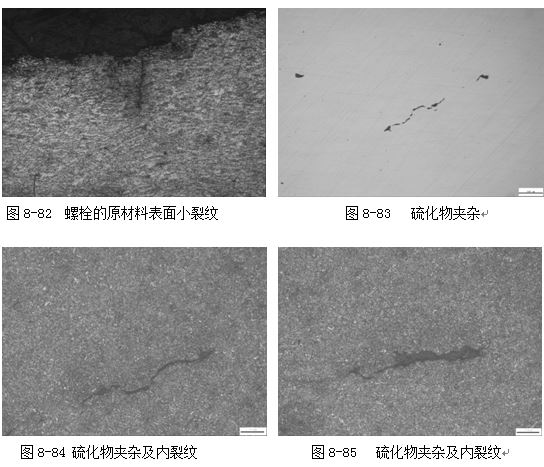 硫化物夾雜及內(nèi)裂紋 螺栓的原材料表面小裂紋