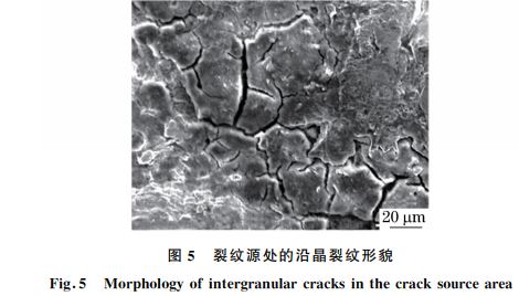 圖５ 裂紋源處的沿晶裂紋形貌